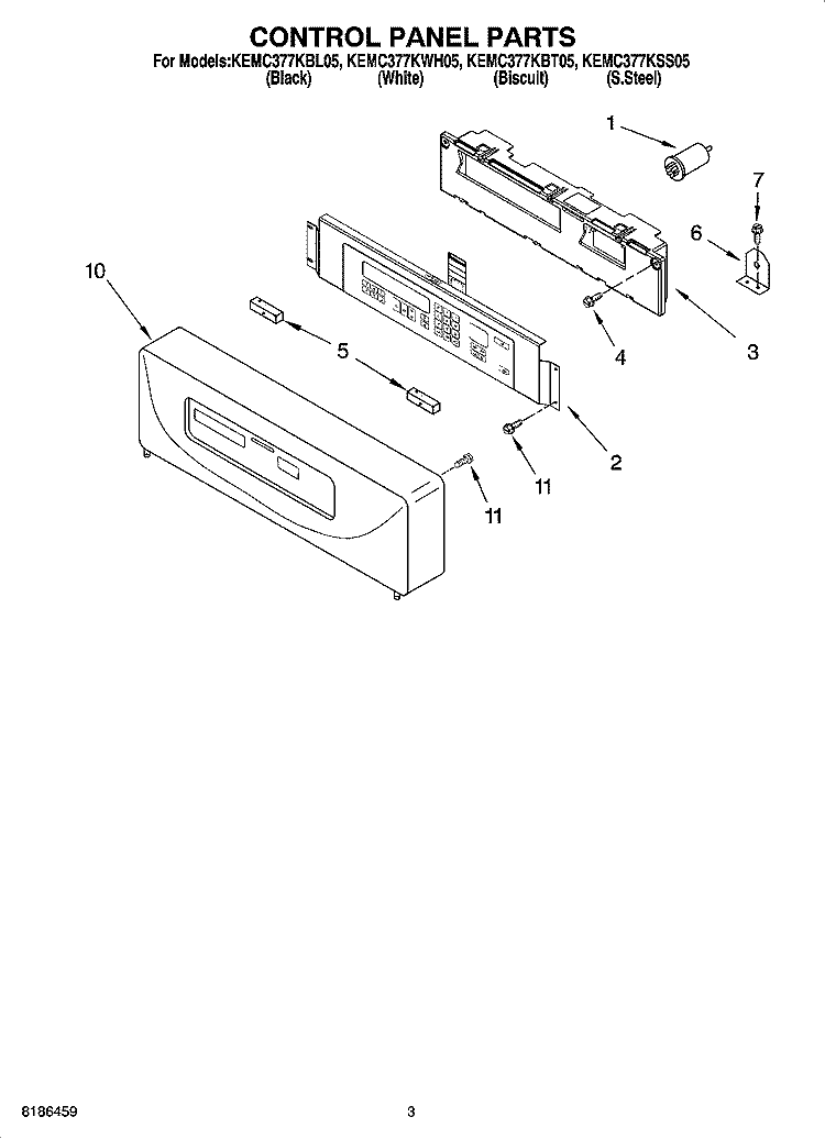 CONTROL PANEL PARTS Diagram and Parts List for KEMC377KWH05  KitchenAid Microwave Oven Combo