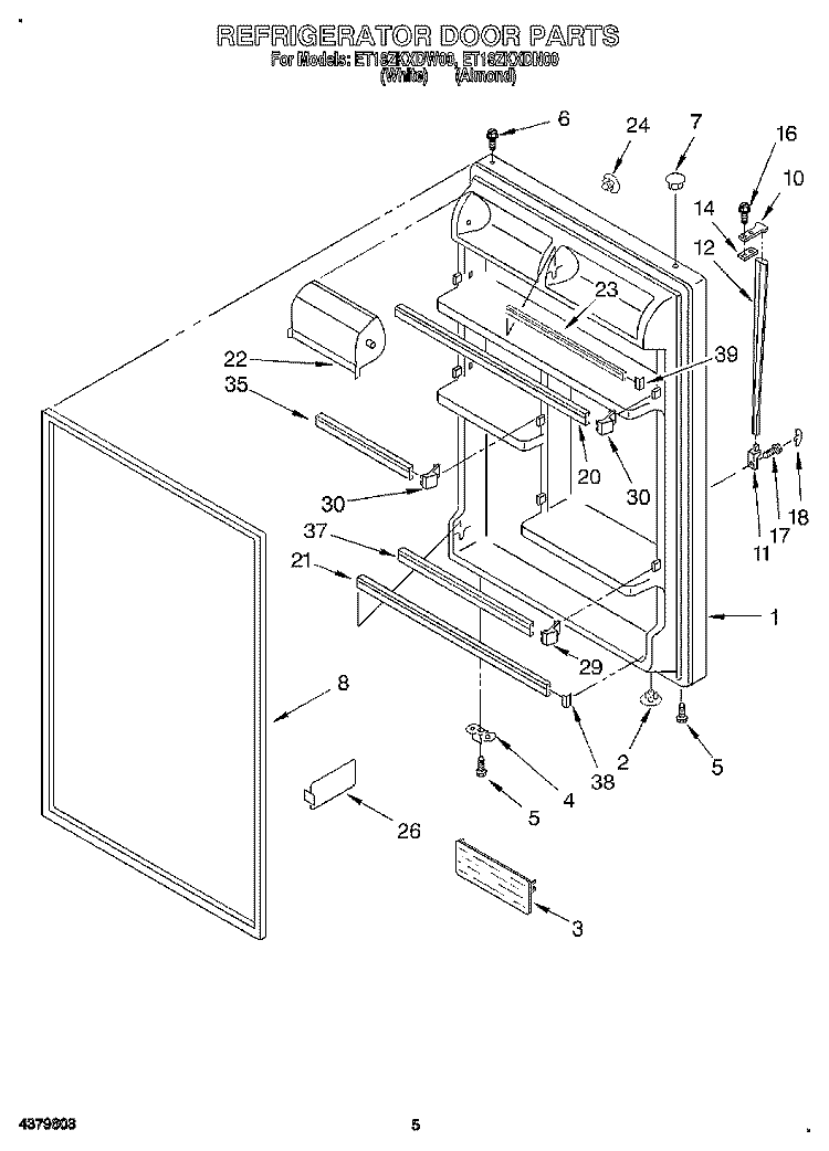 REFRIGERATOR DOOR Diagram and Parts List for ET18ZKXDW00  Whirlpool Refrigerator