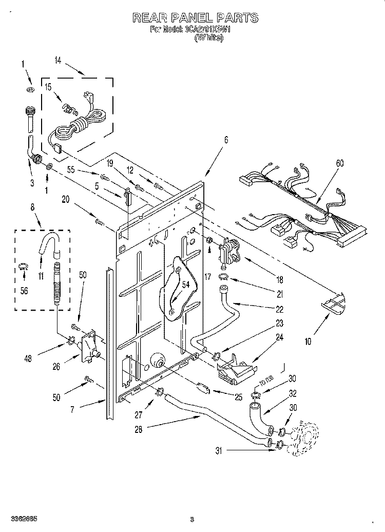 REAR PANEL Diagram and Parts List for 3CA2781XSW1  Whirlpool Washer