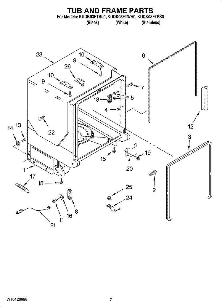 TUB AND FRAME PARTS Diagram and Parts List for KUDK03FTBL0  KitchenAid Dishwasher
