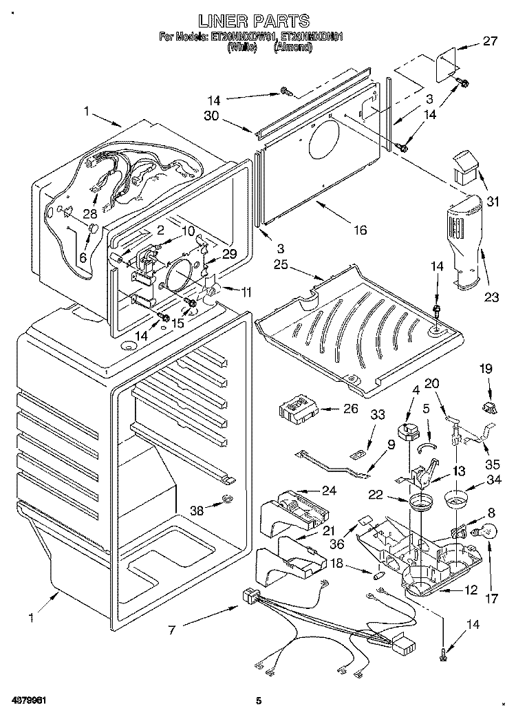 LINER Diagram and Parts List for ET20NMXDW01  Whirlpool Refrigerator