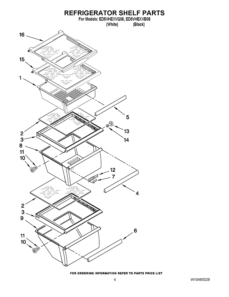 REFRIGERATOR SHELF PARTS Diagram and Parts List for ED5VHEXVQ06  Whirlpool Refrigerator