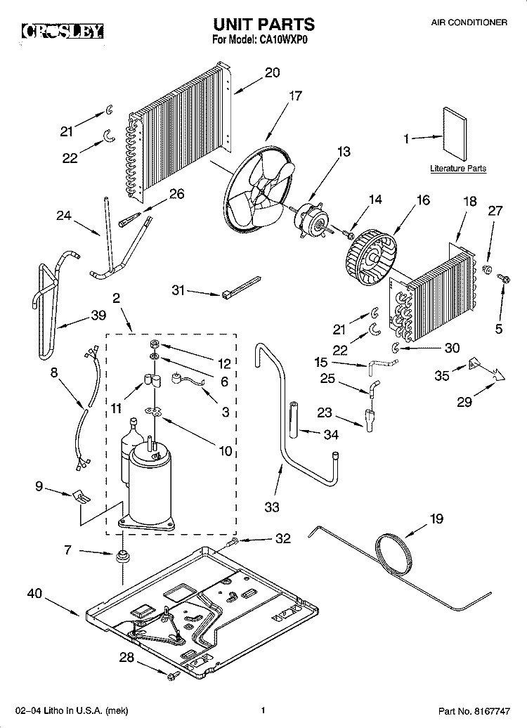 UNIT PARTS Diagram and Parts List for CA10WXP0  Crosley Air Conditioner