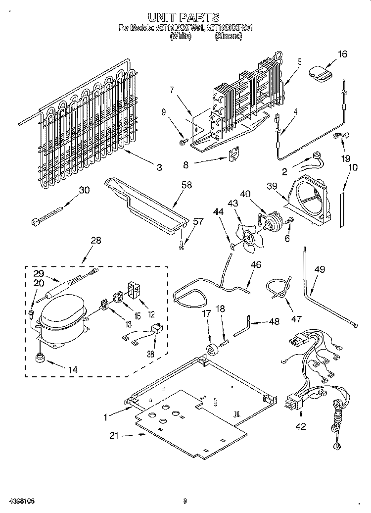 UNIT Diagram and Parts List for 8ET19DKXFW01  Whirlpool Refrigerator