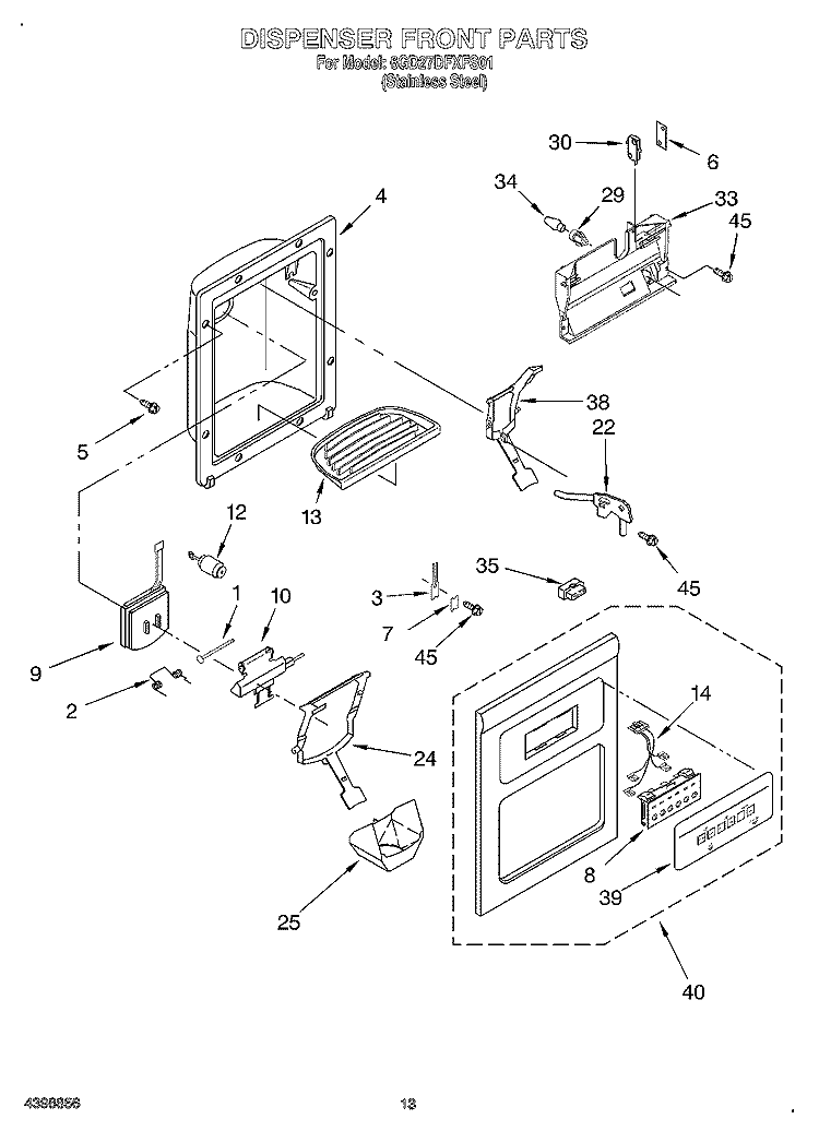 DISPENSER FRONT Diagram and Parts List for 6GD27DFXFS01  Whirlpool Refrigerator