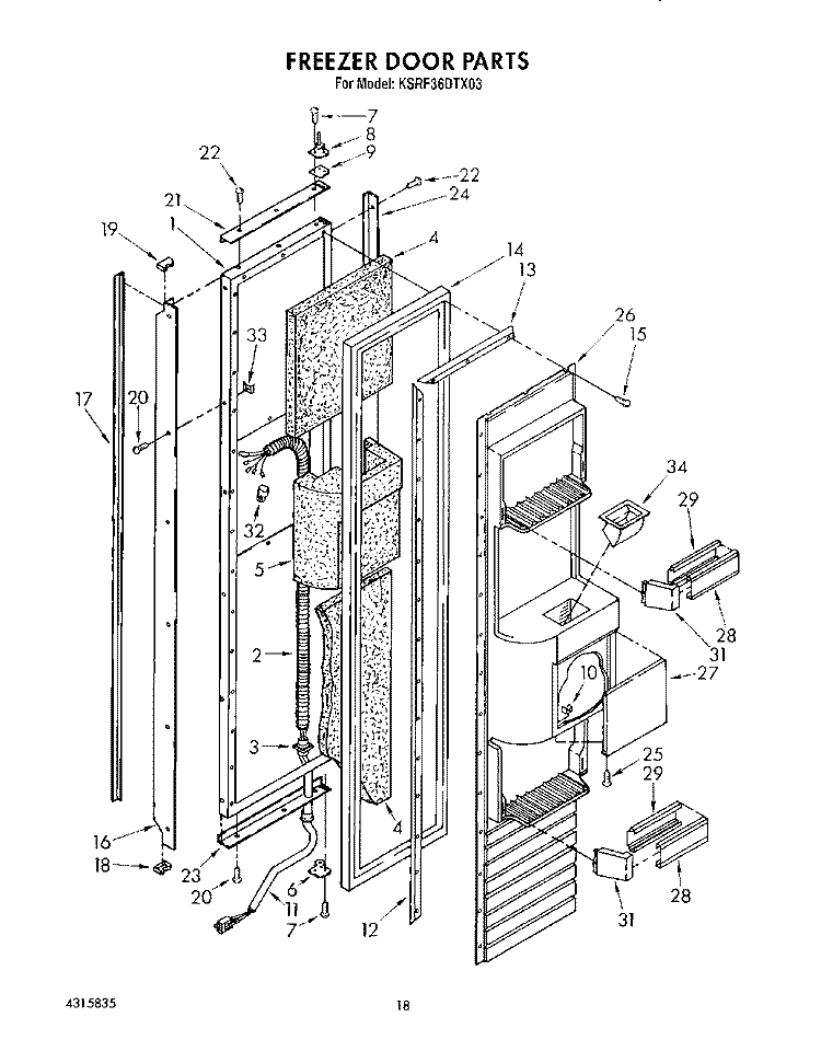FREEZER DOOR Diagram and Parts List for KSRF36DTX03  KitchenAid Refrigerator