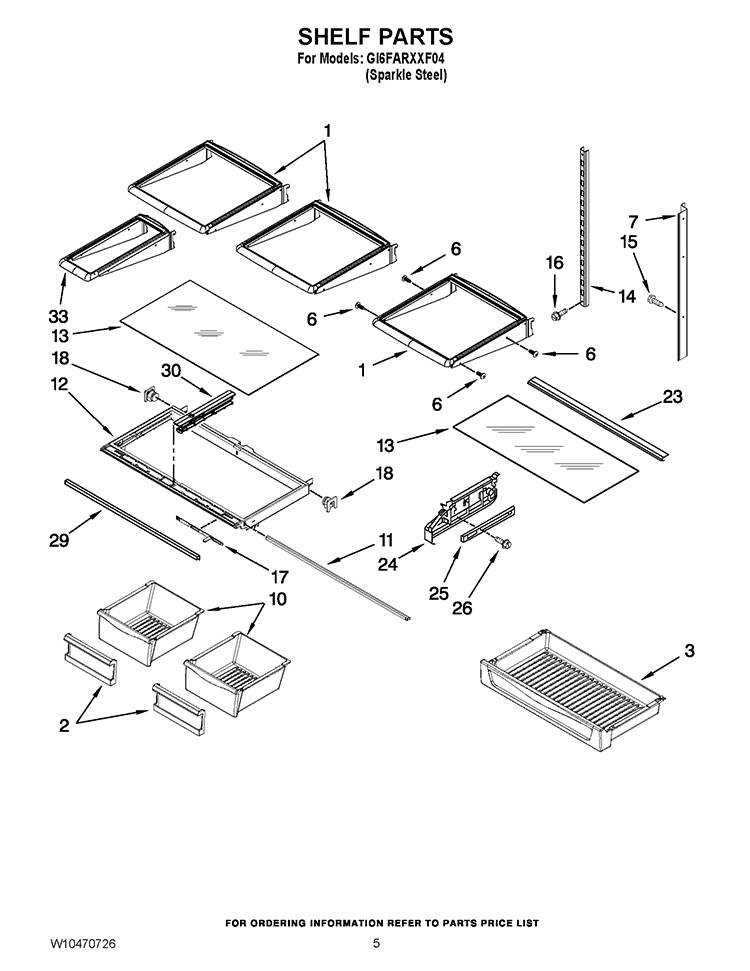 SHELF PARTS Diagram and Parts List for GI6FARXXF04  Whirlpool Refrigerator