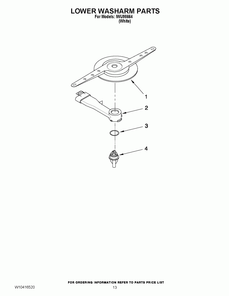 LOWER WASHARM PARTS Diagram and Parts List for IWU98664  Inglis Dishwasher