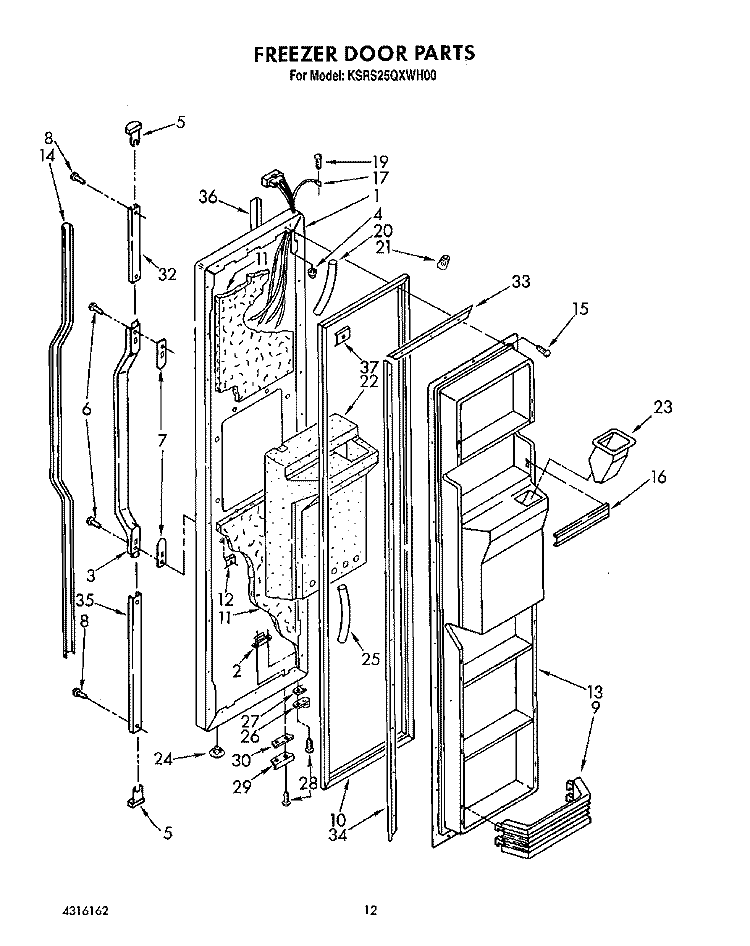FREEZER DOOR Diagram and Parts List for KSRS25QXAL00  KitchenAid Refrigerator