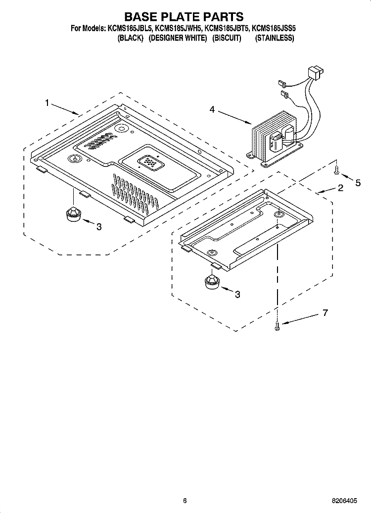 BASE PLATE PARTS Diagram and Parts List for KCMS185JBT5  KitchenAid Microwave