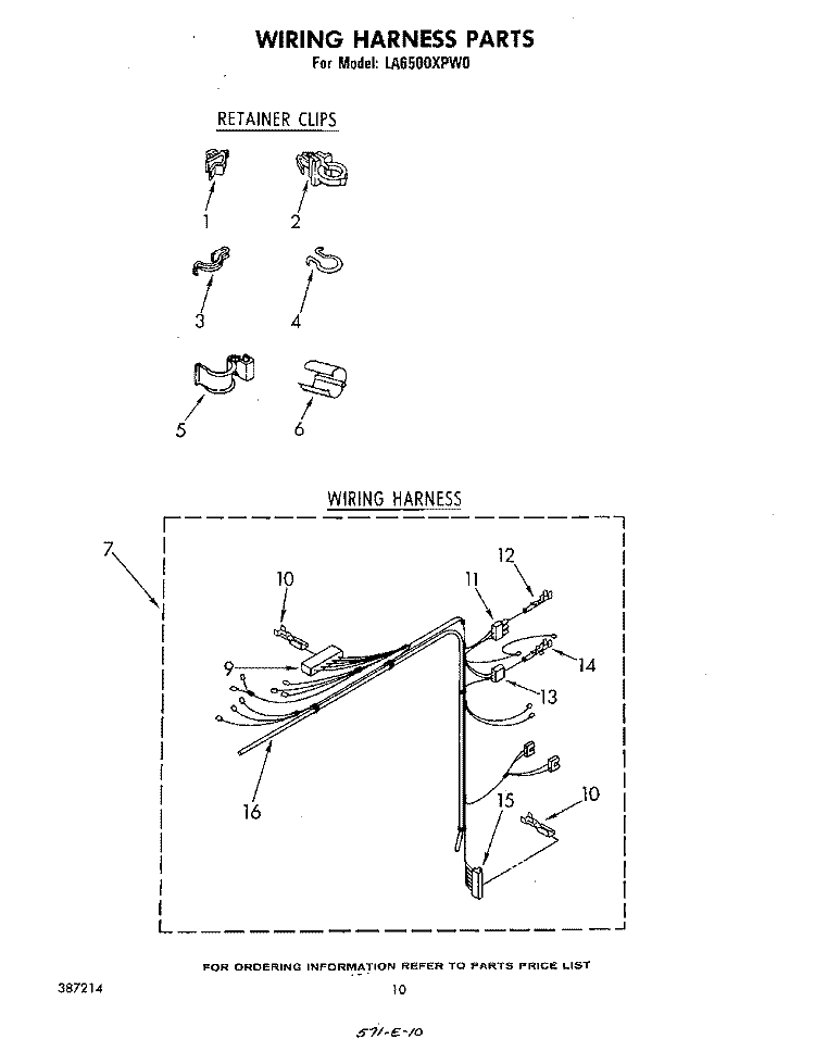 WIRING HARNESS Diagram and Parts List for LA6500XPW0  Whirlpool Washer