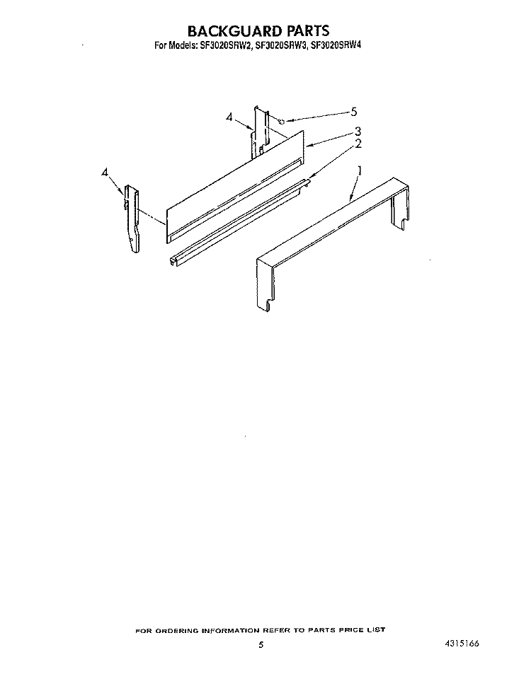 BACKGUARD Diagram and Parts List for SF3020SRW3  Whirlpool Range