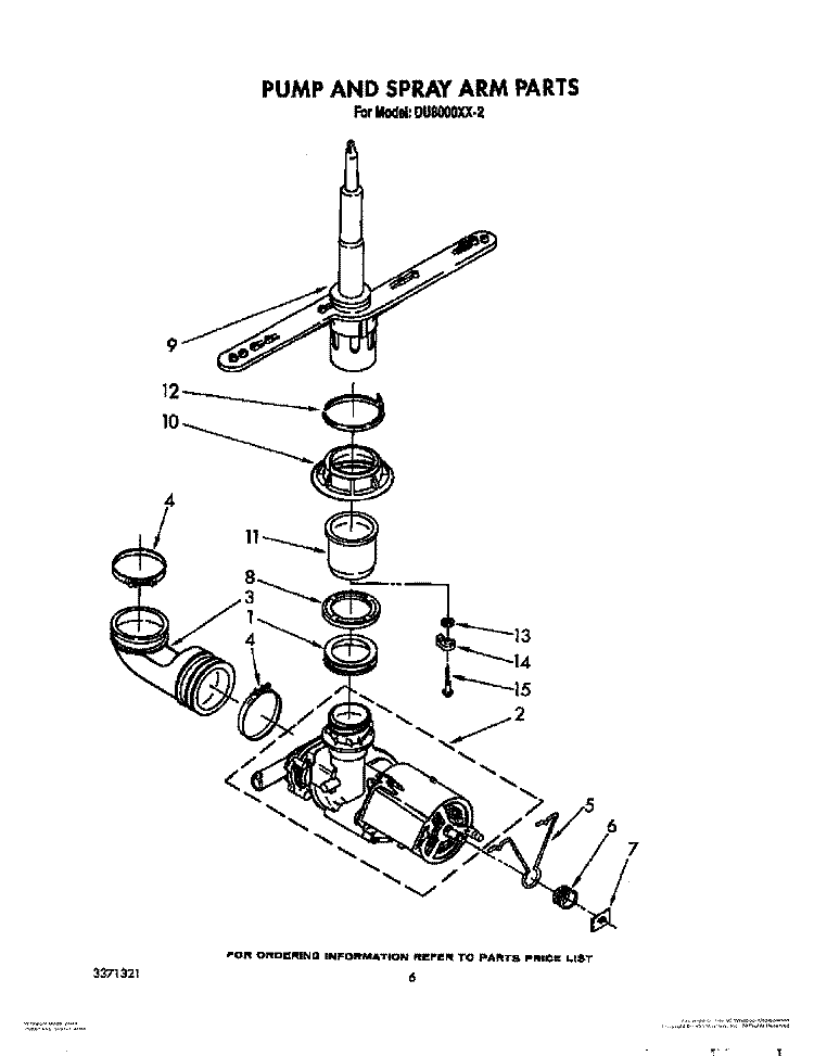 PUMP AND SPRAY ARM Diagram and Parts List for DU8000XX2  Whirlpool Dishwasher