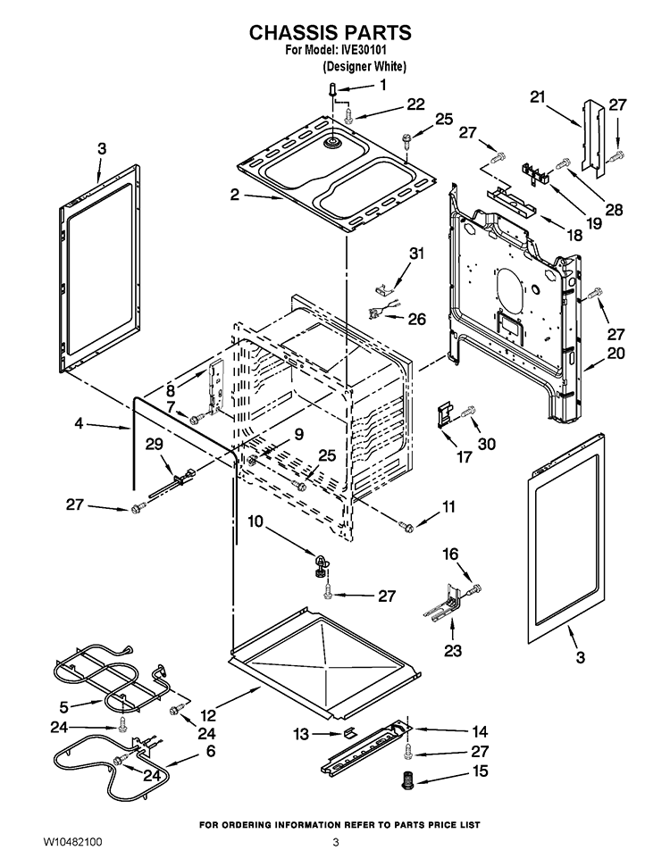 CHASSIS PARTS Diagram and Parts List for IVE30101  Inglis Range