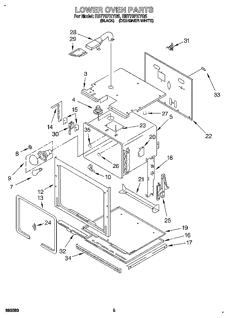 LOWER OVEN Diagram and Parts List for RB770PXYQ5  Whirlpool Wall Oven