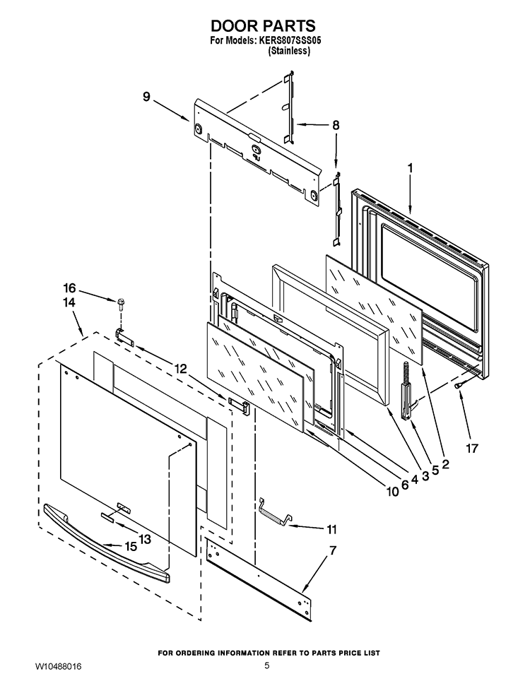 DOOR PARTS Diagram and Parts List for KERS807SSS05  KitchenAid Range