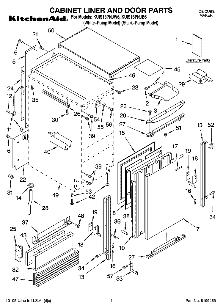 CABINET LINER AND DOOR PARTS Diagram and Parts List for KUIS18PNJW6  KitchenAid Ice Maker
