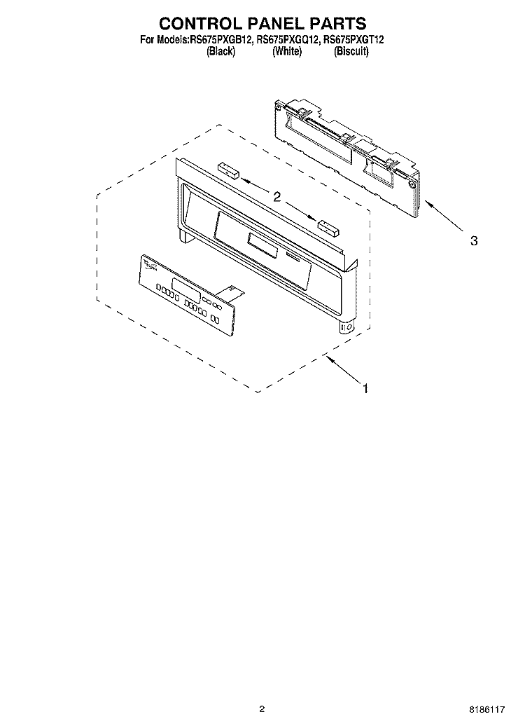 CONTROL PANEL PARTS Diagram and Parts List for RS675PXGB12  Whirlpool Range