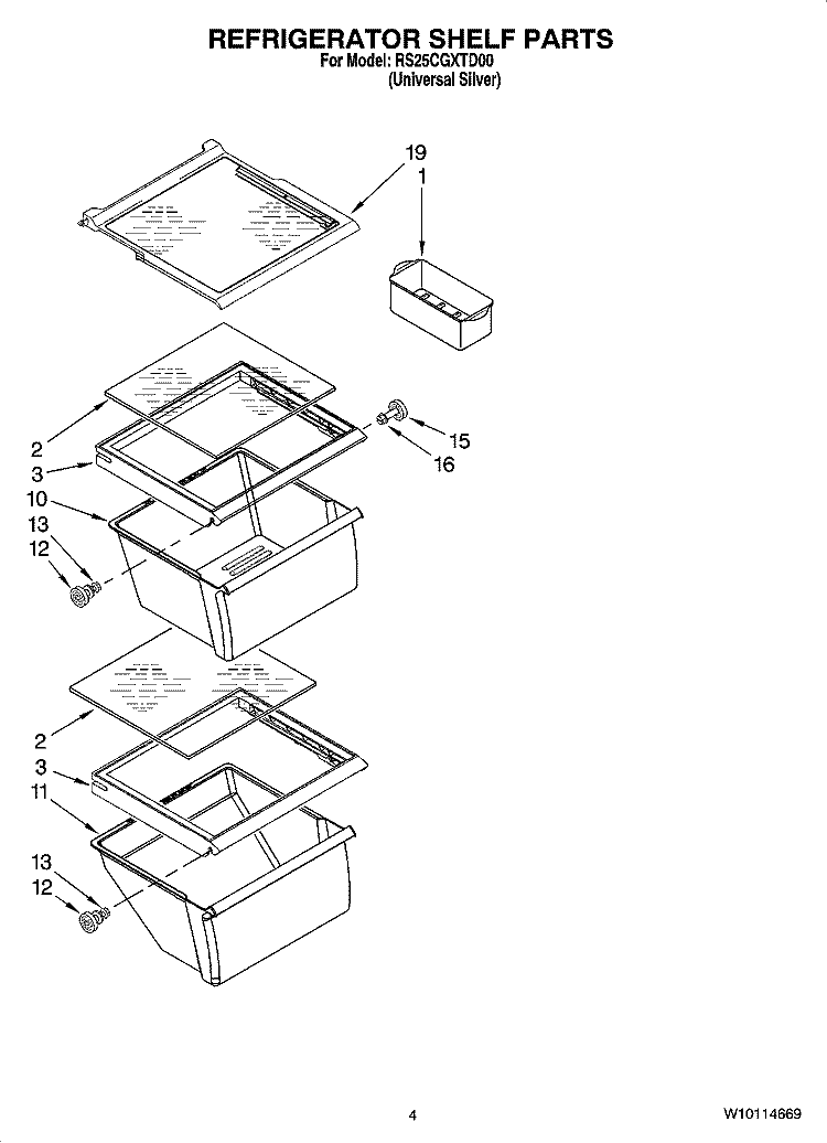 REFRIGERATOR SHELF PARTS Diagram and Parts List for RS25CGXTD00  Roper Refrigerator