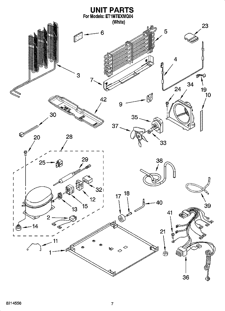 UNIT PARTS Diagram and Parts List for ET1MTEXMQ04  Whirlpool Refrigerator