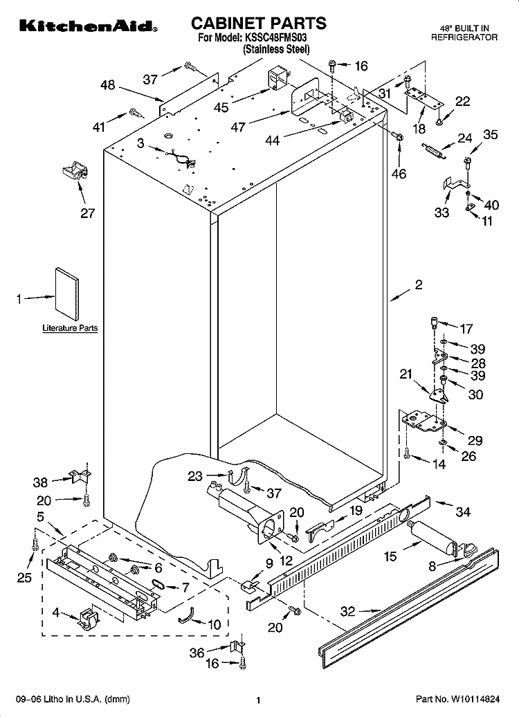 CABINET PARTS Diagram and Parts List for KSSC48FMS03  KitchenAid Refrigerator