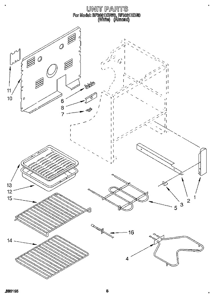 UNIT Diagram and Parts List for RF3661XDW0  Whirlpool Range