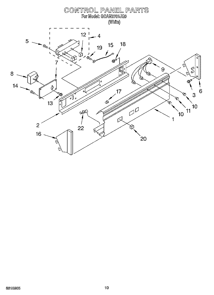 CONTROL PANEL PARTS Diagram and Parts List for GCAM2701JQ0  Whirlpool Washer