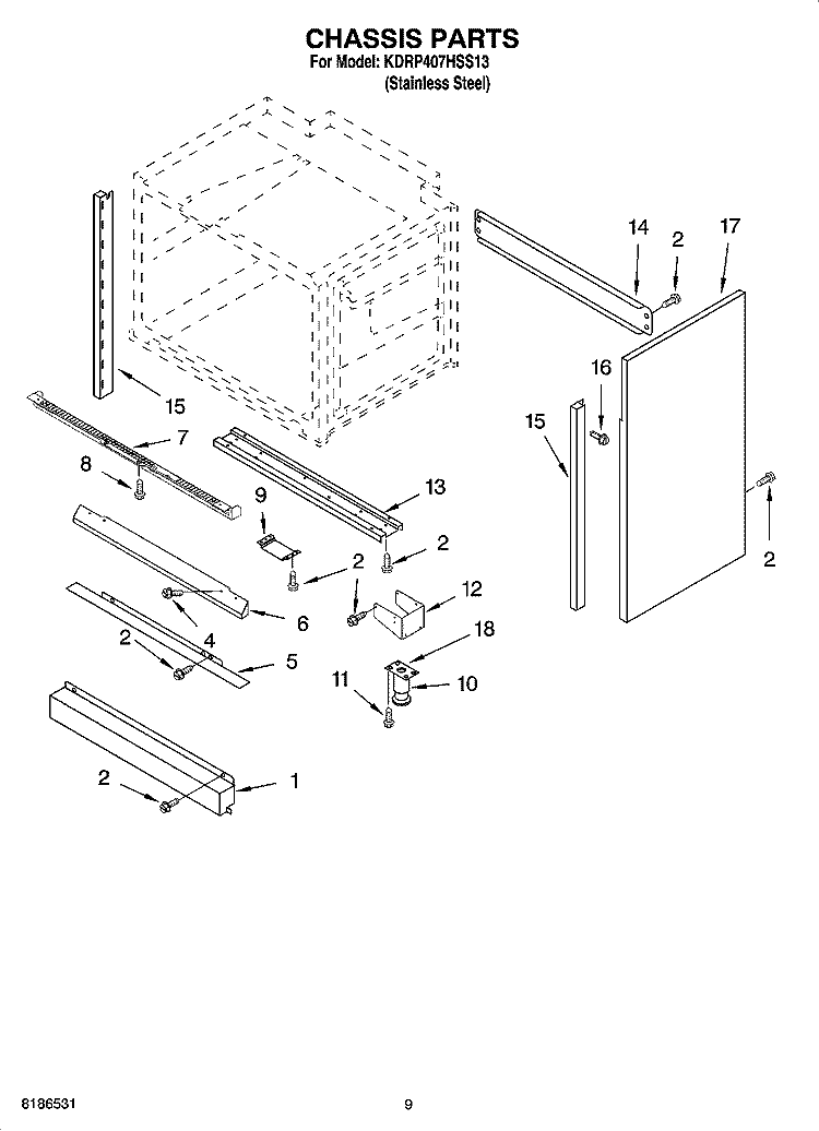 CHASSIS PARTS, OPTIONAL PARTS Diagram and Parts List for KDRP407HSS13  KitchenAid Range