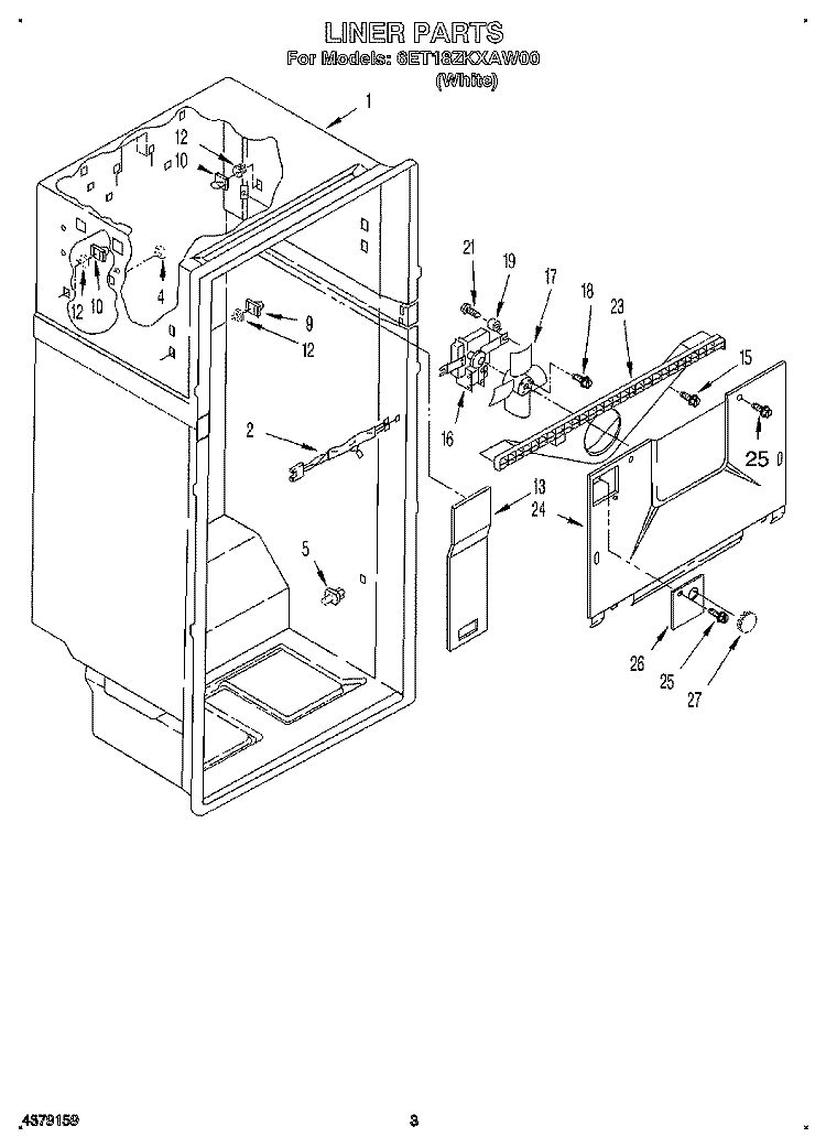 LINER Diagram and Parts List for 6ET18ZKXAW00  Whirlpool Refrigerator