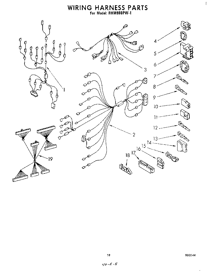 WIRING HARNESS Diagram and Parts List for RHM988PW1  Whirlpool Range