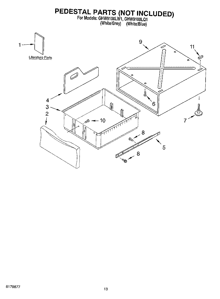 PEDESTAL Diagram and Parts List for GHW9100LQ1  Whirlpool Washer