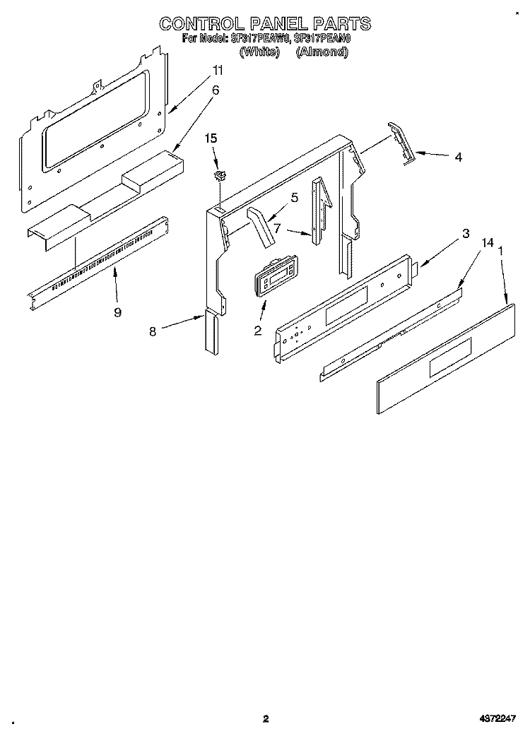 CONTROL PANEL Diagram and Parts List for SF317PEAW0  Whirlpool Range