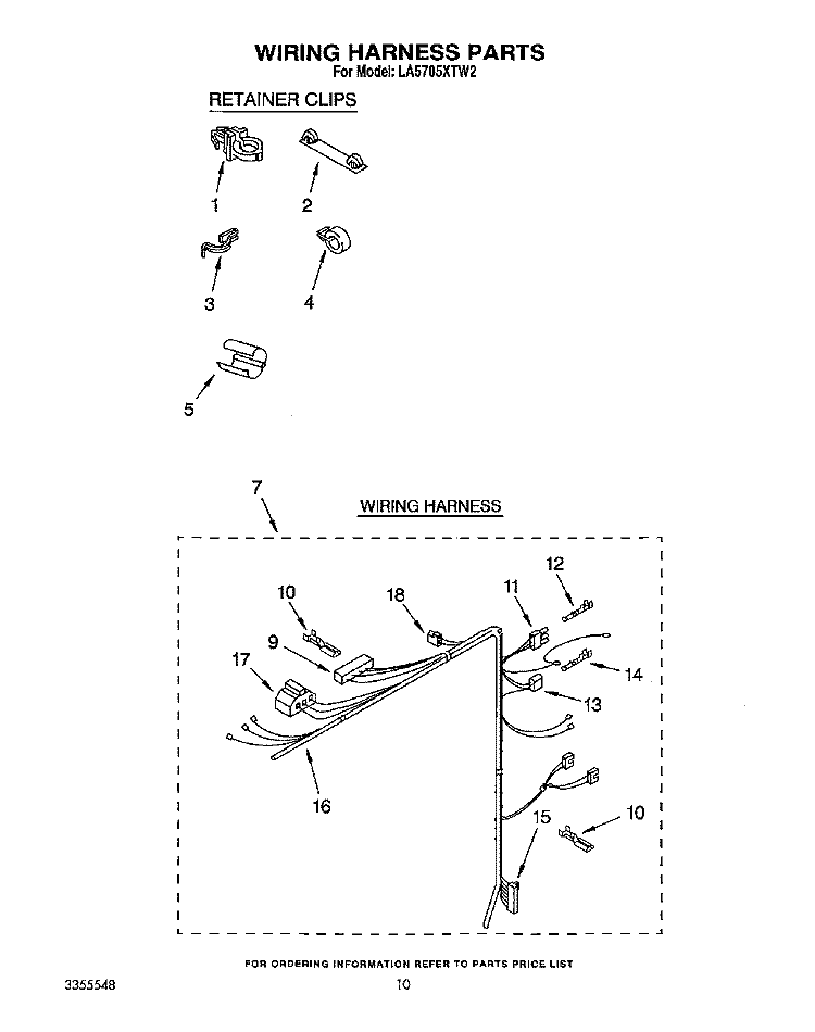 WIRING HARNESS Diagram and Parts List for LA5705XTM2  Whirlpool Washer