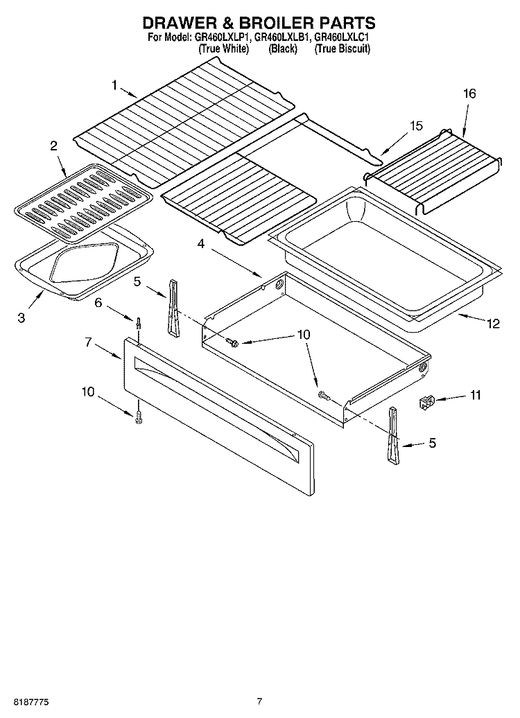 DRAWER & BROILER PARTS, MISCELLANEOUS PARTS Diagram and Parts List for GR460LXLP1  Whirlpool Range