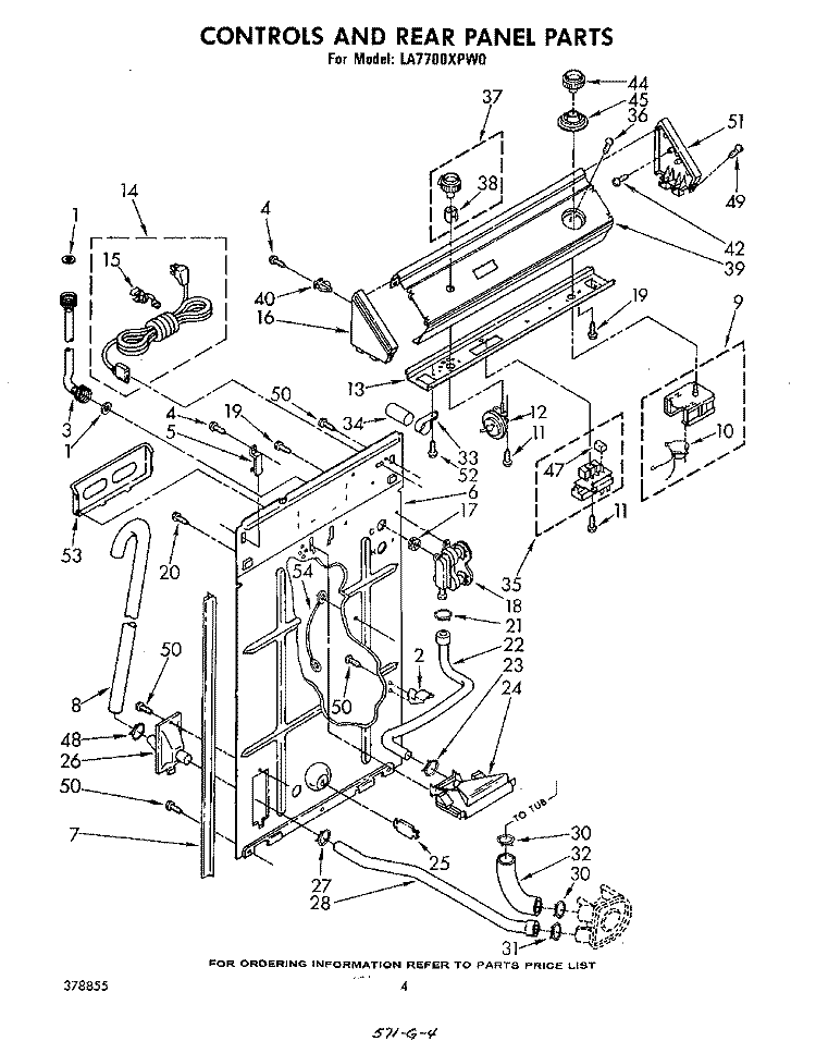 CONTROLS AND REAR PANEL Diagram and Parts List for LA7700XPW0  Whirlpool Washer