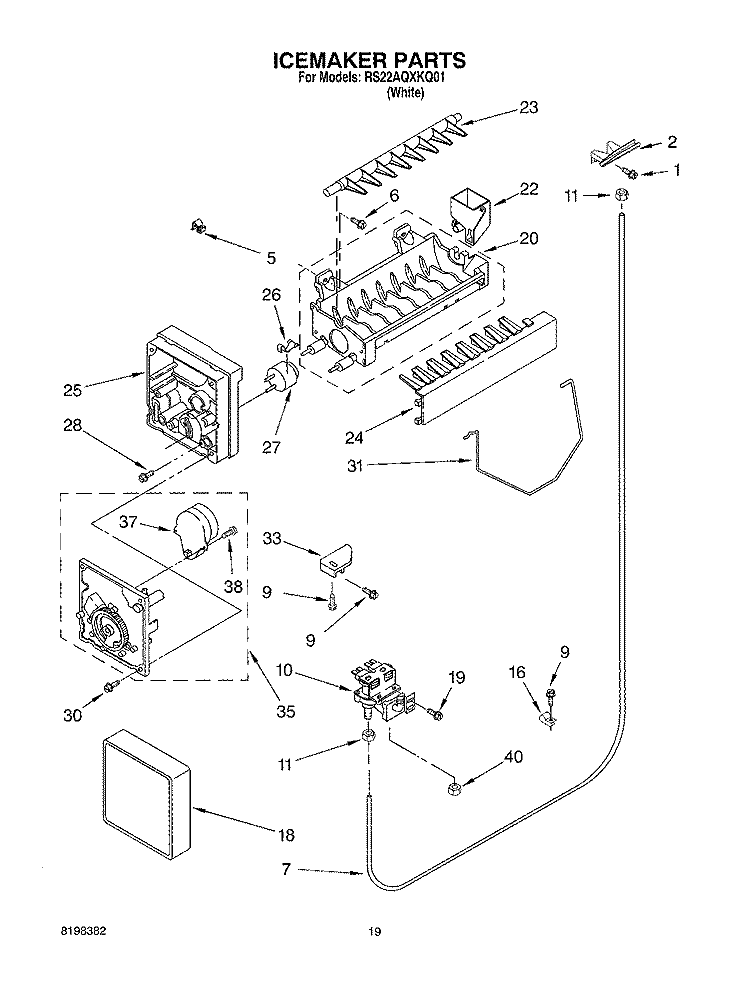 ICE MAKER, OPTIONAL Diagram and Parts List for RS22AQXKQ01  Roper Refrigerator
