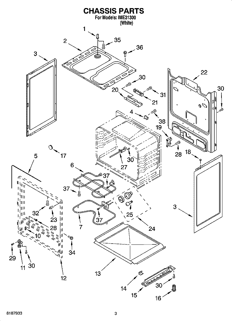 CHASSIS PARTS Diagram and Parts List for IME31300  Inglis Range
