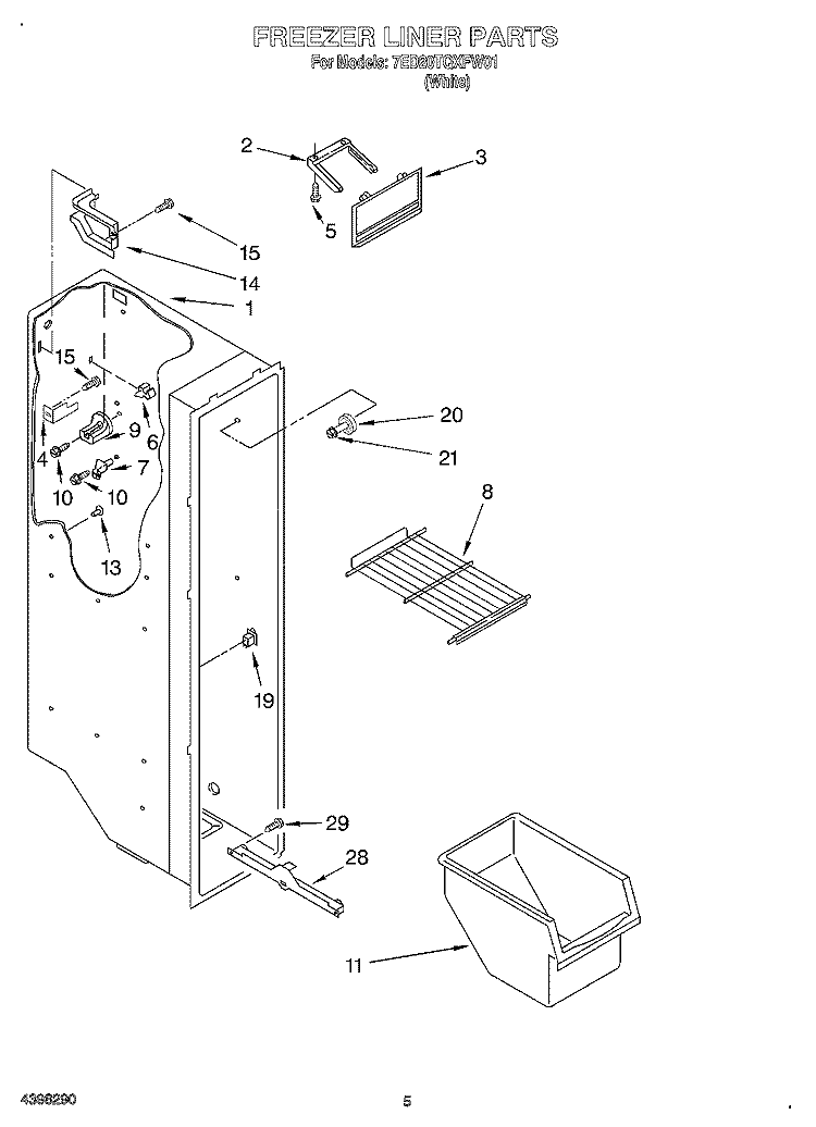 FREEZER LINER Diagram and Parts List for 7ED20TQXFW01  Whirlpool Refrigerator