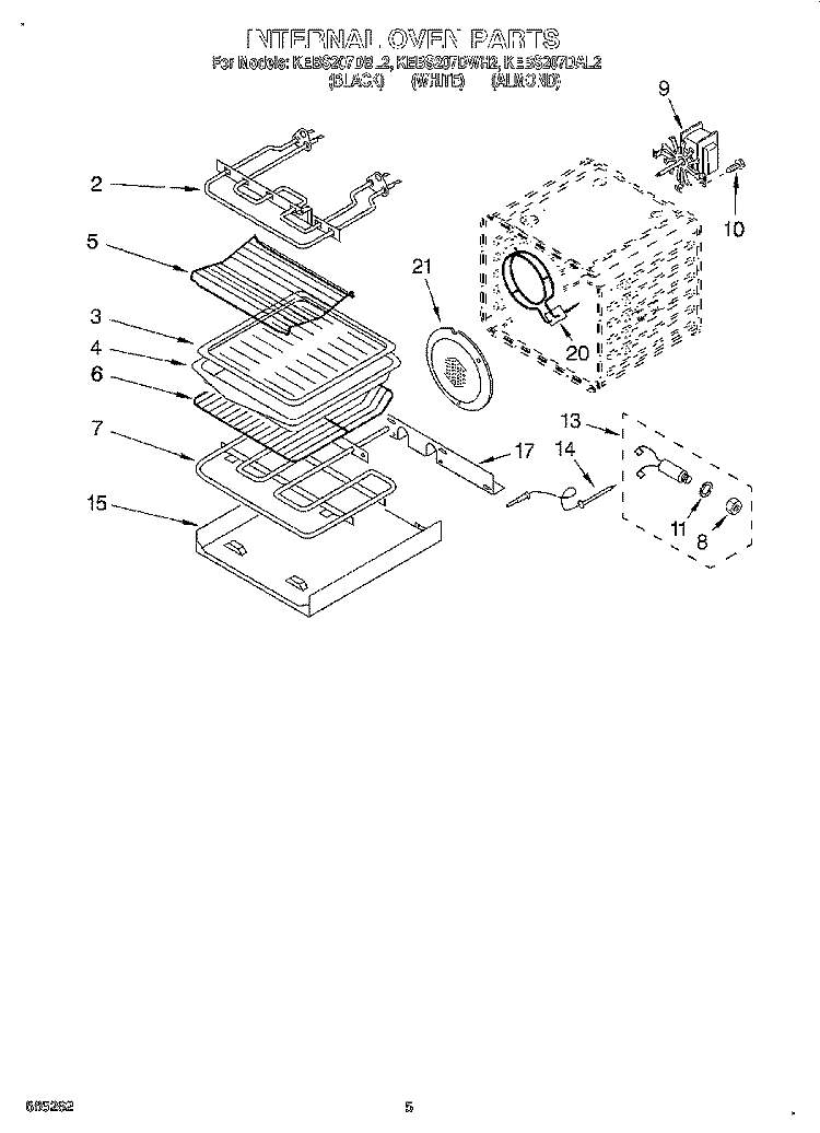 INTERNAL OVEN Diagram and Parts List for KEBS207DBL2  KitchenAid Wall Oven
