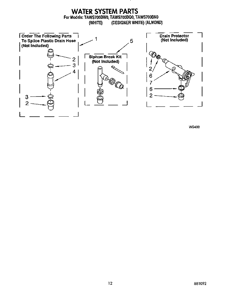 WATER SYSTEM Diagram and Parts List for TAWS700BQ0  Estate Washer