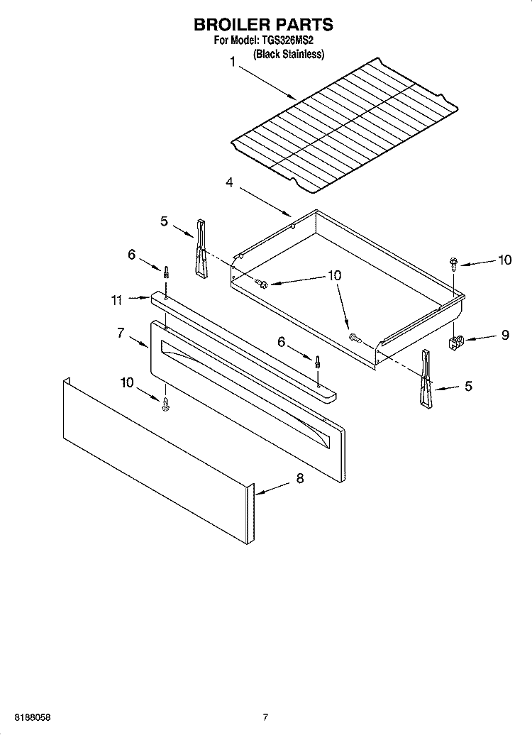 BROILER PARTS Diagram and Parts List for TGS326MS2  Estate Range