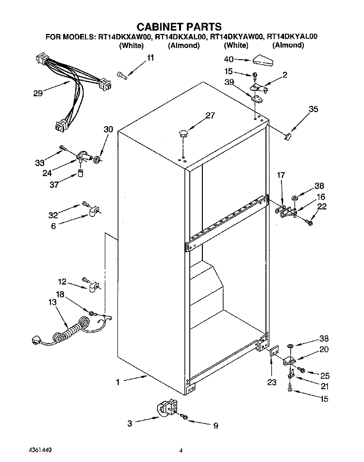 CABINET Diagram and Parts List for RT14DKYAW00  Roper Refrigerator