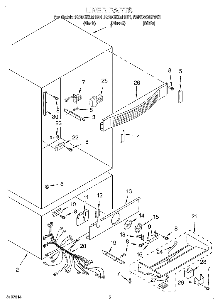 LINER Diagram and Parts List for KBRC36MHT01  KitchenAid Refrigerator