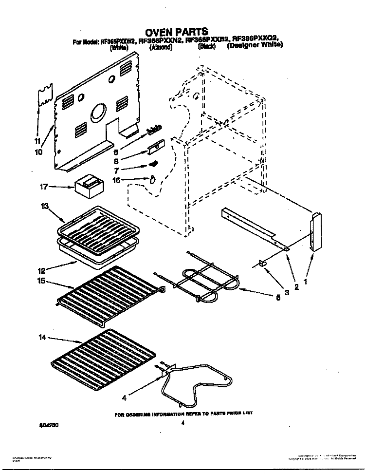 OVEN Diagram and Parts List for RF366PXXN2  Whirlpool Range