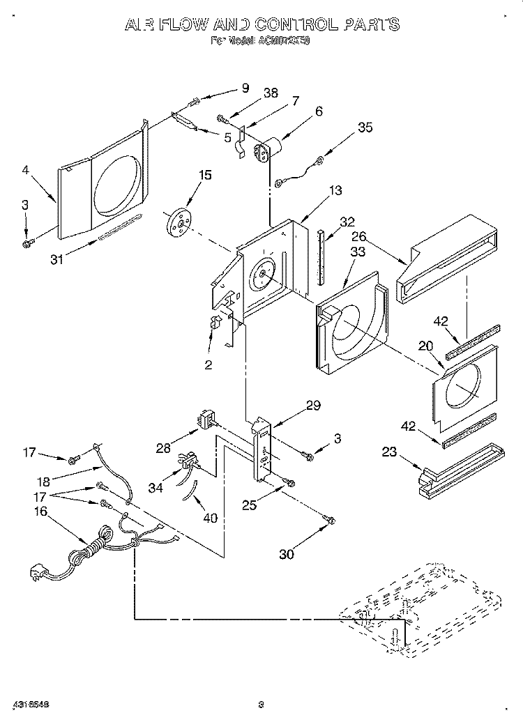 AIR FLOW AND CONTROL Diagram and Parts List for ACM072XE0  Whirlpool Air Conditioner