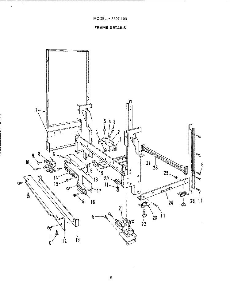 FRAME Diagram and Parts List for 8597L00  Roper Dishwasher