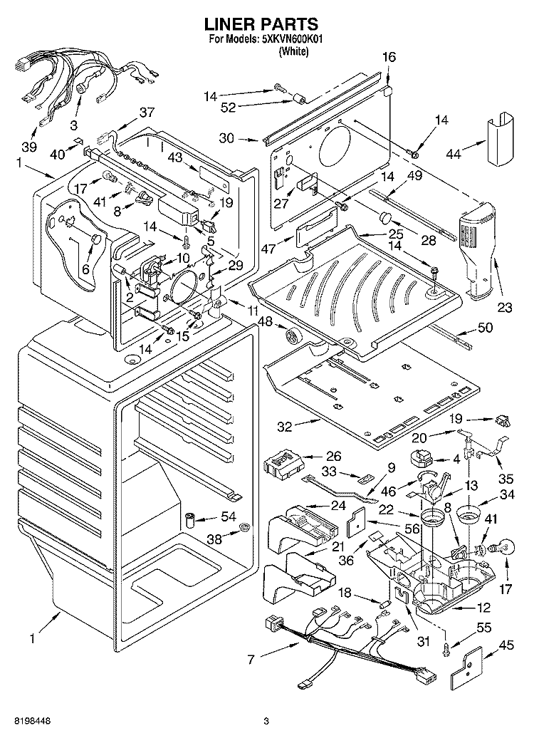 LINER PARTS Diagram and Parts List for 5XKVN600K01  Whirlpool Refrigerator