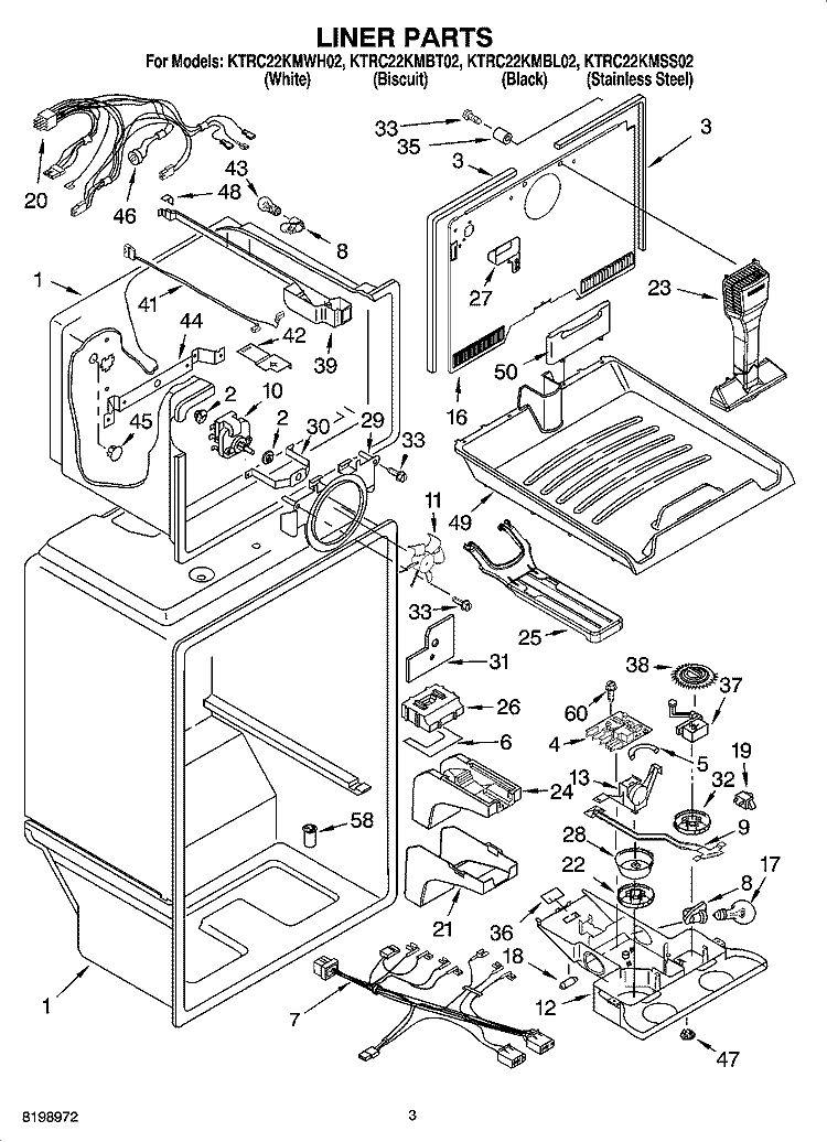 LINER PARTS Diagram and Parts List for KTRC22KMBT02  KitchenAid Refrigerator