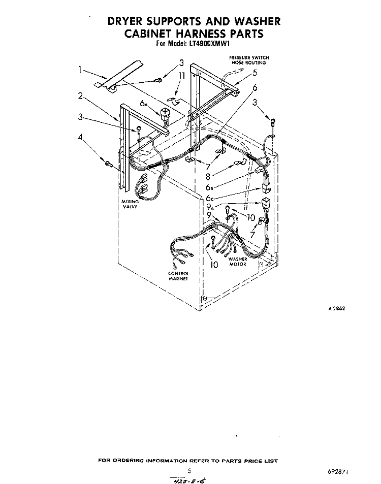 DRYER SUPPORTS AND WASHER CABINET H Diagram and Parts List for LT4900XMW1  Whirlpool Washer Dryer Combo