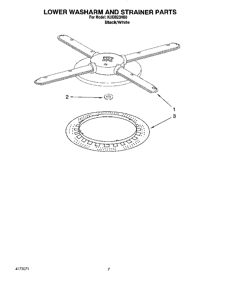 LOWER WASHARM AND STRAINER Diagram and Parts List for KUDB23HB0  KitchenAid Dishwasher